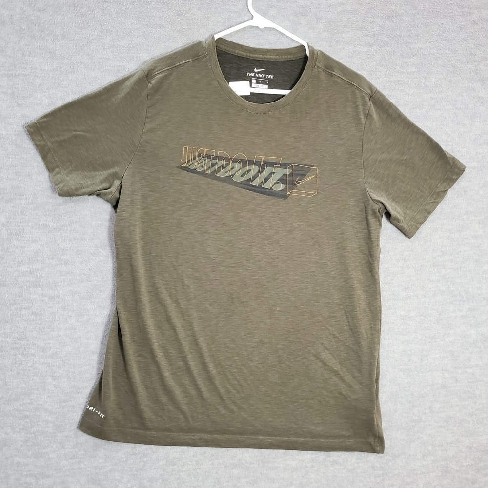 Nike Men Shirt Large Green Dri‎ Fit Just Do It Graphic Short Sleeve Crew Neck